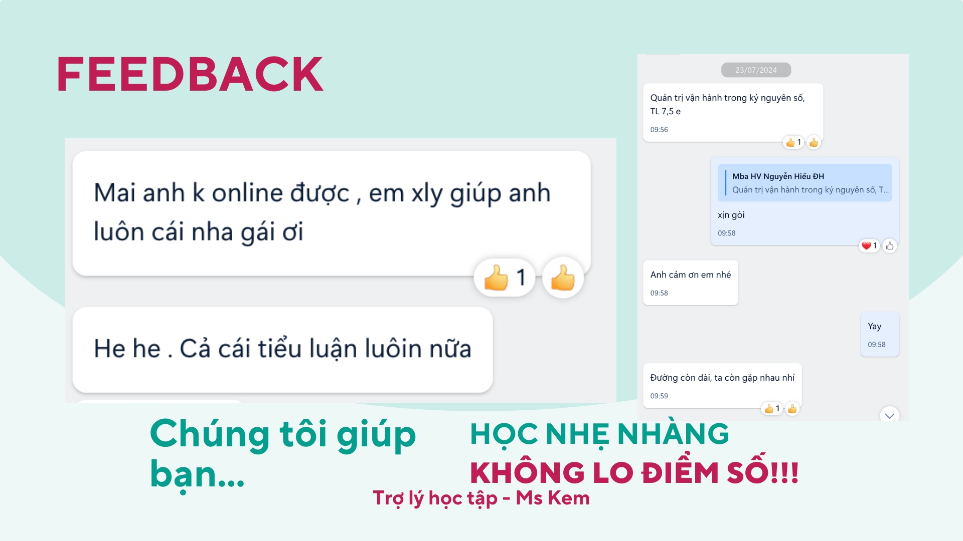 Feedback của Khách hàng về Luận Văn Ms KEM