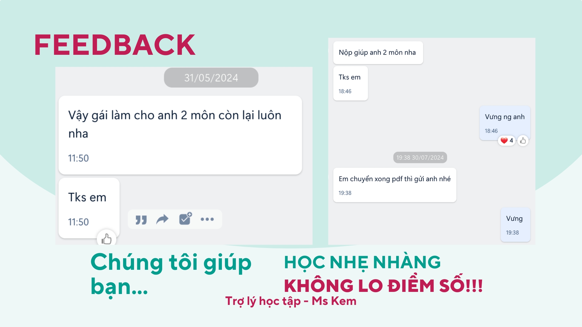 Feedback của Khách hàng về Luận Văn Ms KEM